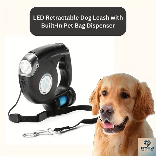 LED Retractable Dog Leash with Built-In Pet Bag Dispenser